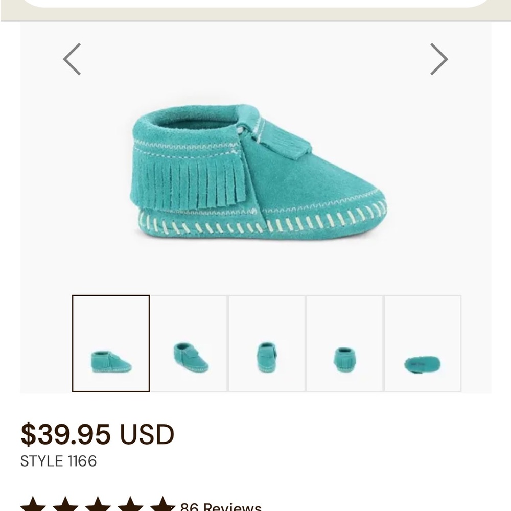 Minnetonka Kids Riley Bootie Moccasins - Blue Fringe - Picture 5 of 5
